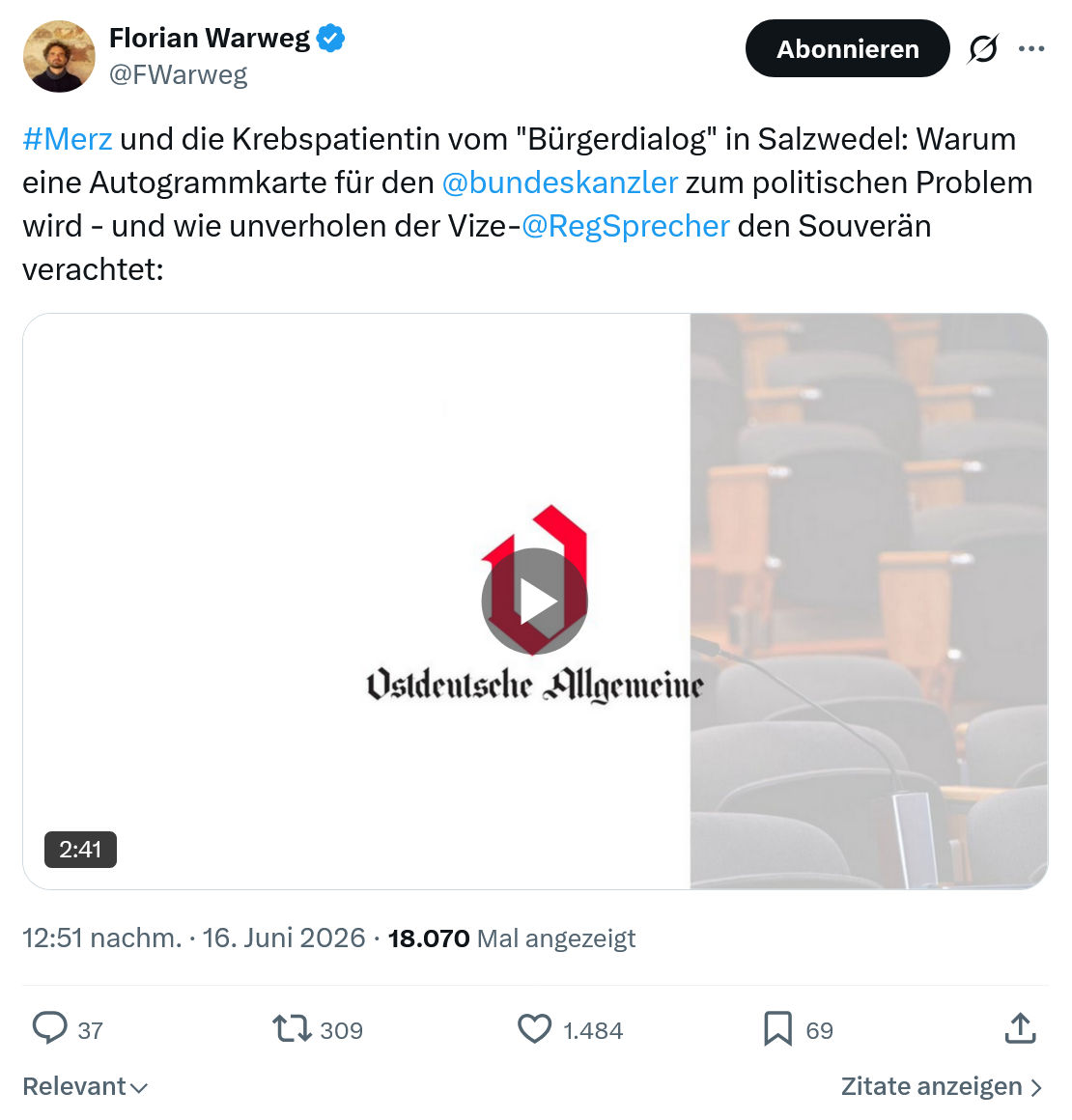 Florian Warweg: #Merz und die Krebspatientin vom