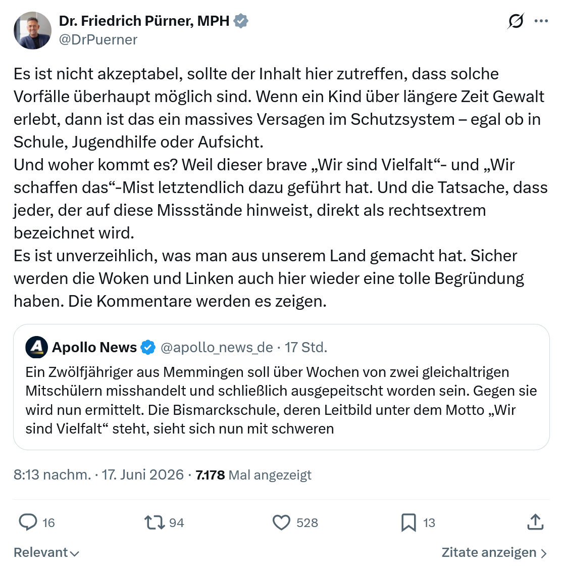 Friedrich Pürner: Es ist nicht akzeptabel, sollte der