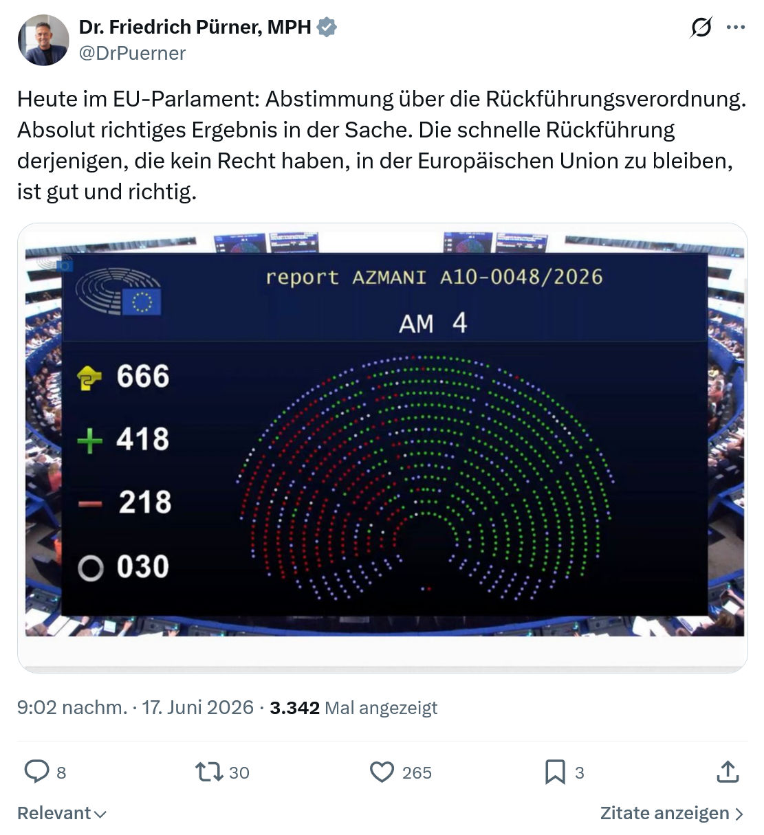 Friedrich Pürner: Heute im EU-Parlament: Abstimmung über...
