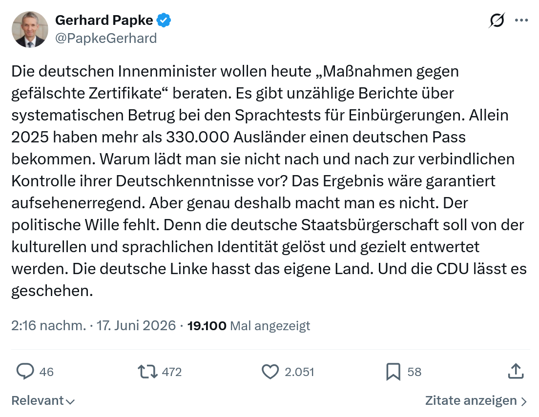 Gerhard Papke: Die deutschen Innenminister wollen heute...