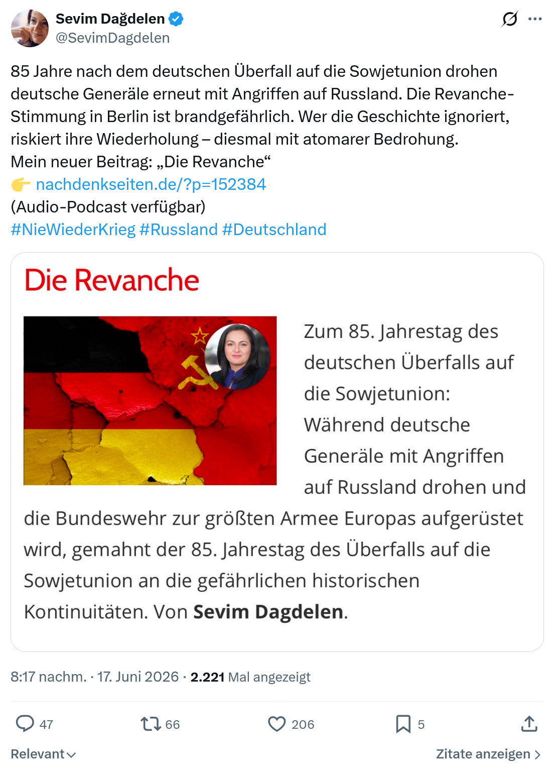 Sevim Dagdelen: 85 Jahre nach dem deutschen Überfall...