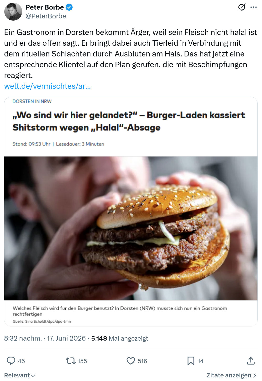 Peter Borbe: Ein Gastronom in Dorsten bekommt