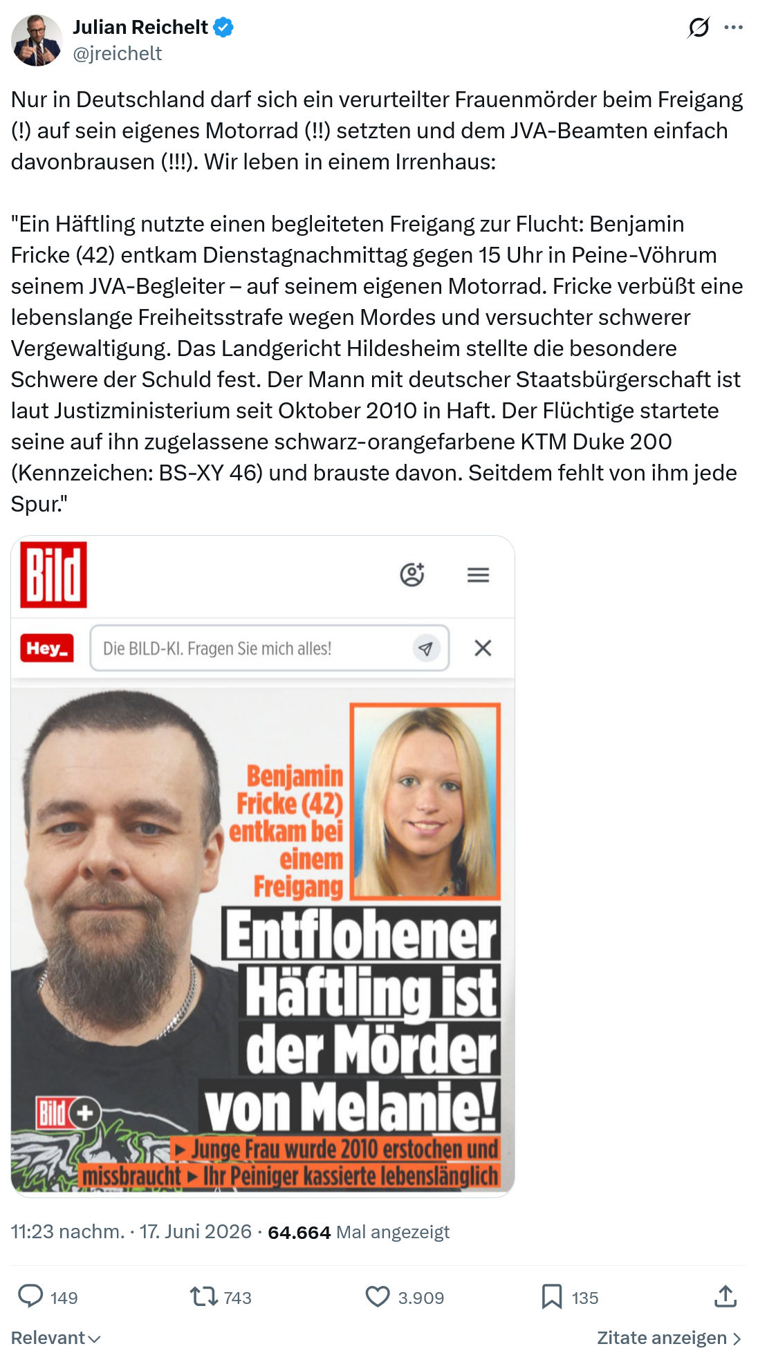Julian Reichelt: Nur in Deutschland darf sich ein verurteilter