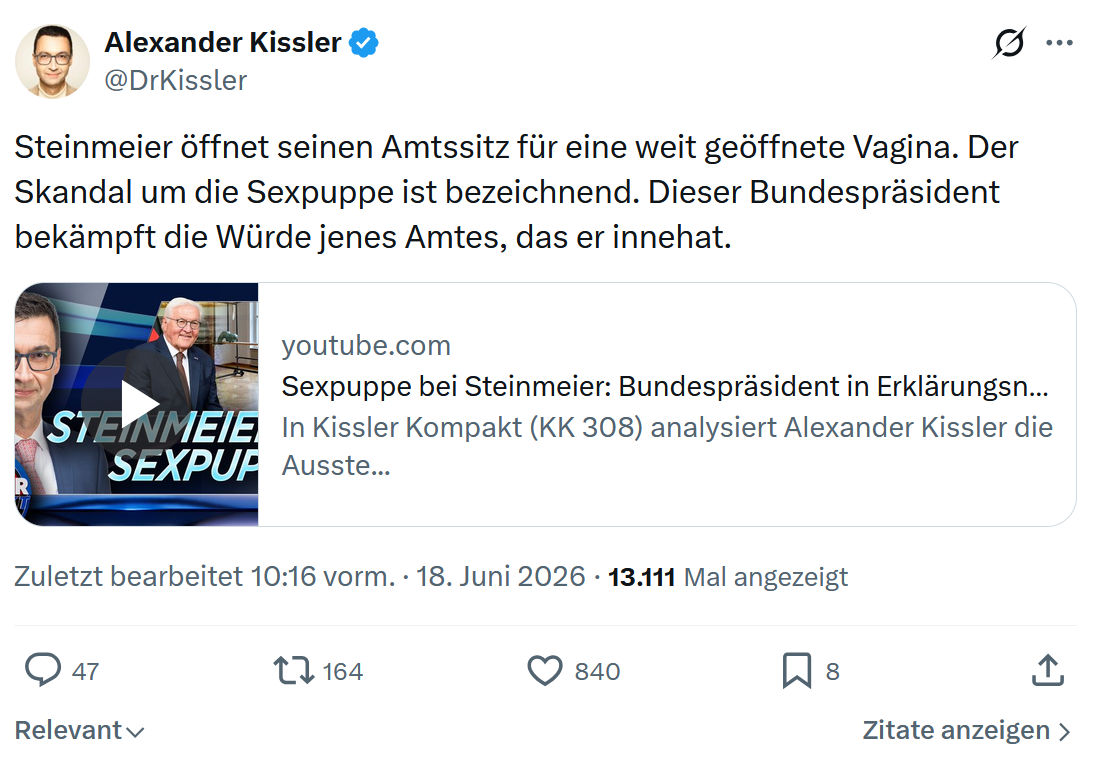 Alexander Kissler: Steinmeier öffnet seinen Amtssitz für...