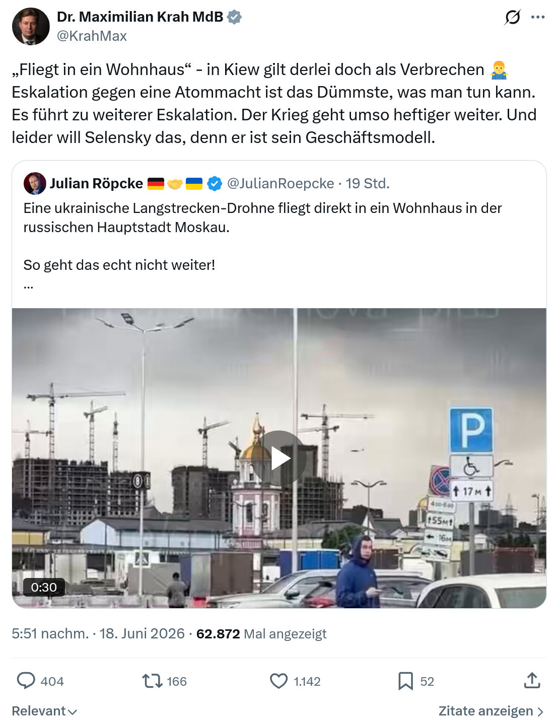 Maximilian Krah: „Fliegt in ein Wohnhaus“ - in Kiew...