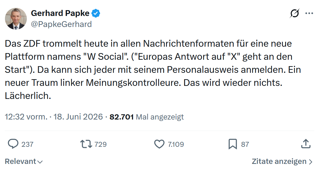 Gerhard Papke: Das ZDF trommelt heute in allen...