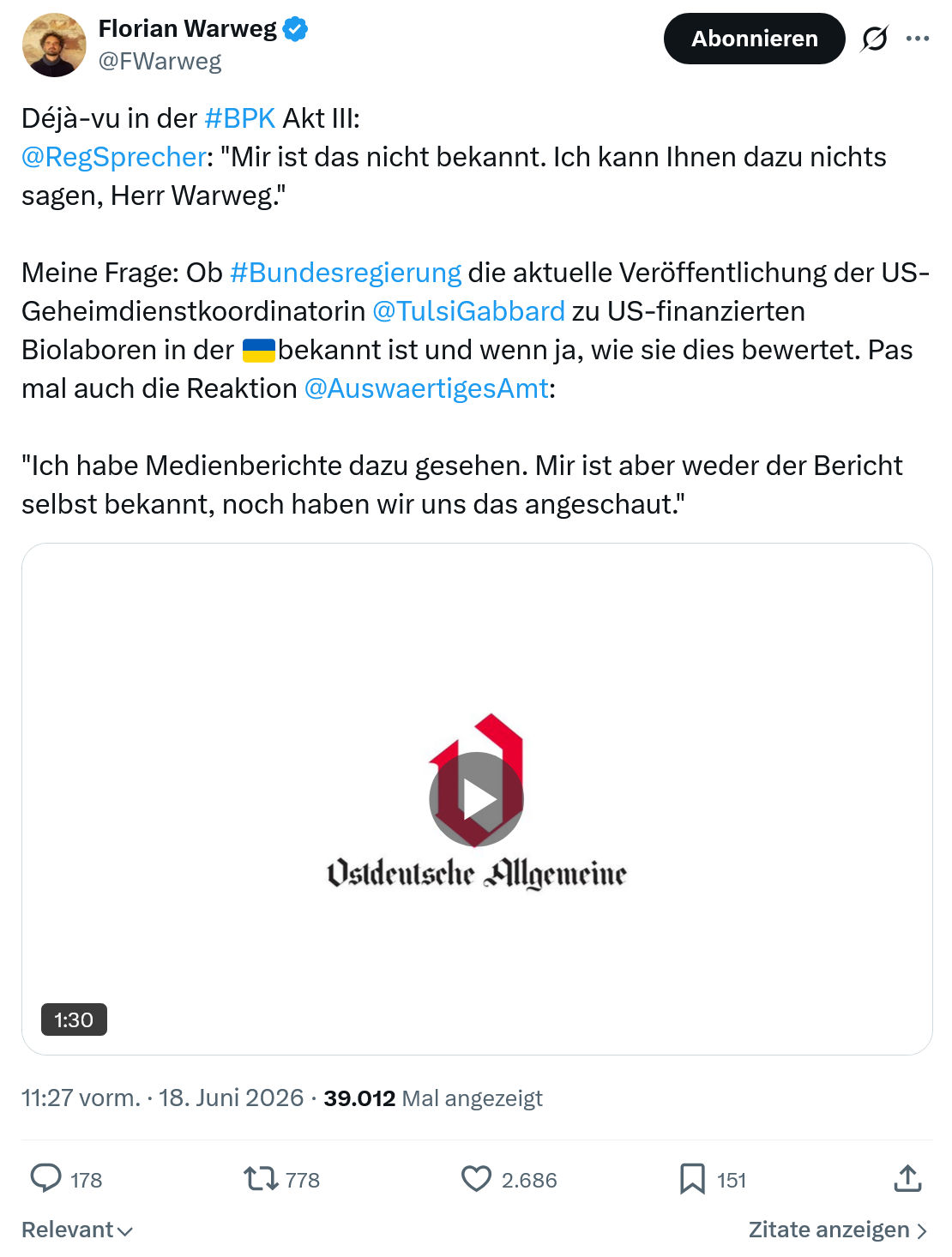 Florian Warweg: Déjà-vu in der #BPK Akt III...