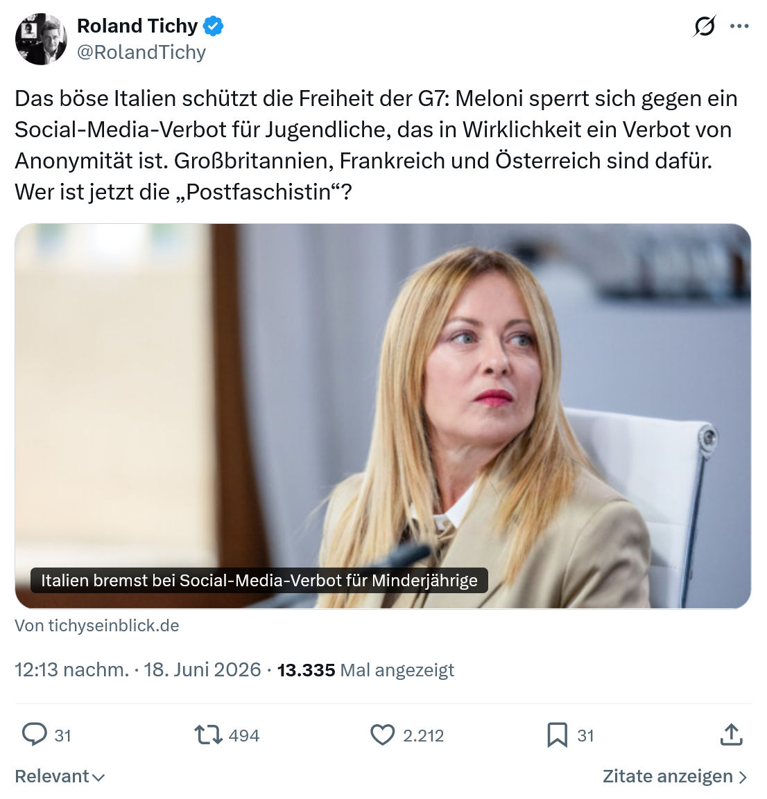 Roland Tichy: Das böse Italien schützt die...