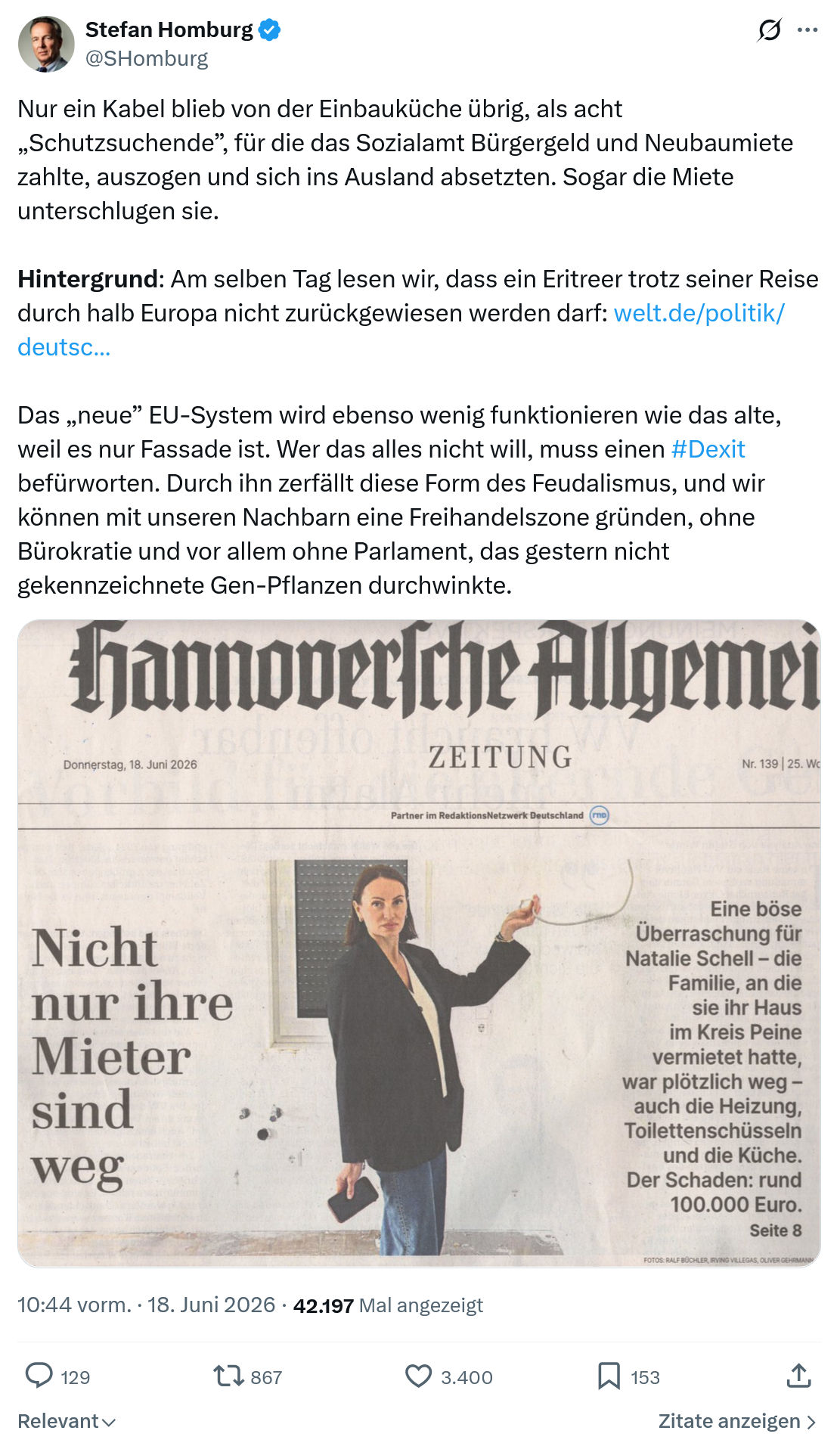 Stefan Homburg: Nur ein Kabel blieb von der...