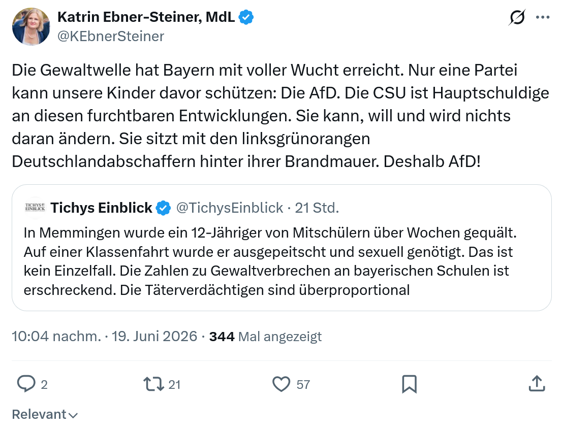 Katrin Ebner-Steiner: Die Gewaltwelle hat Bayern mit ...