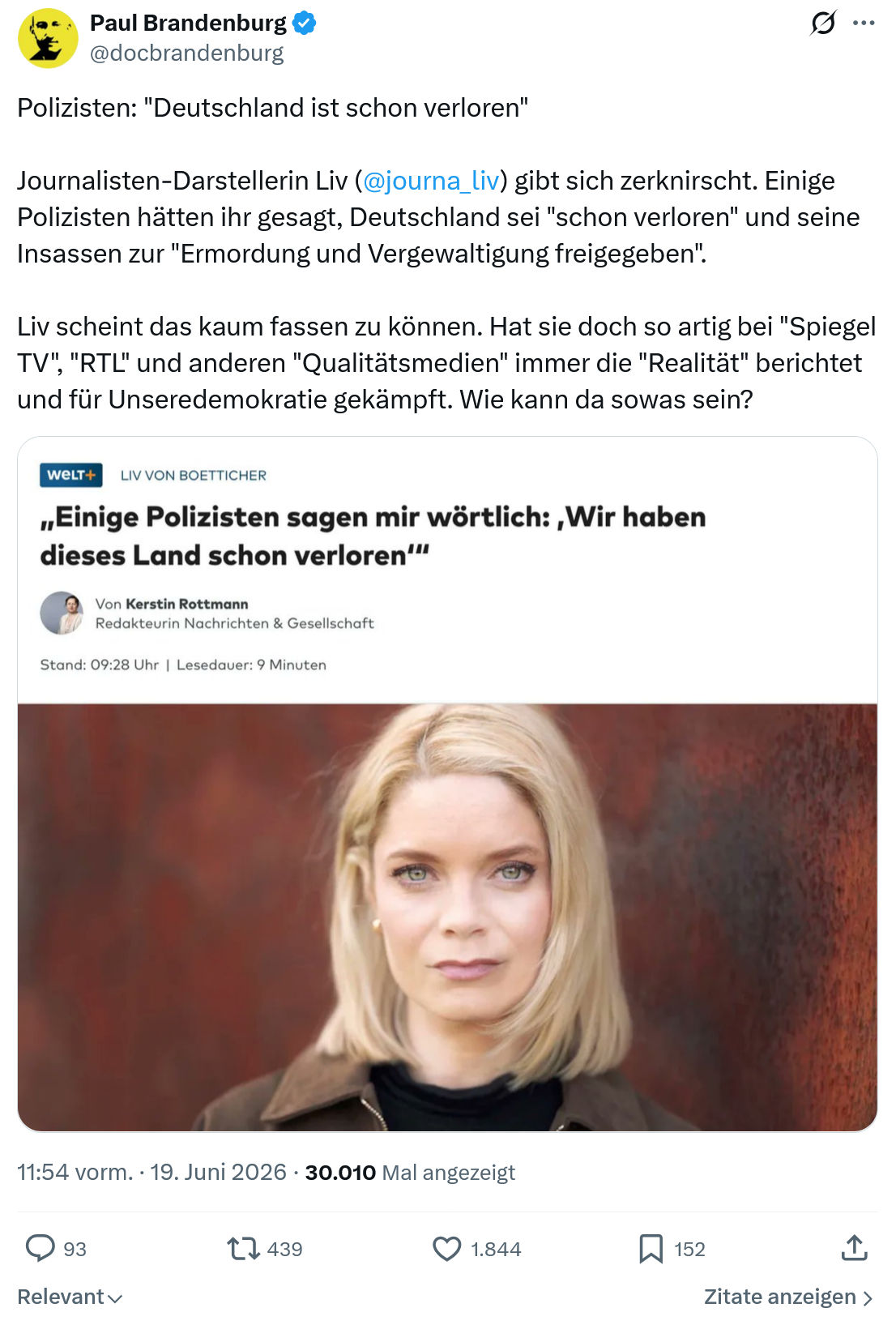 Paul Brandenburg: Polizisten: ""Deutschland ist schon verloren