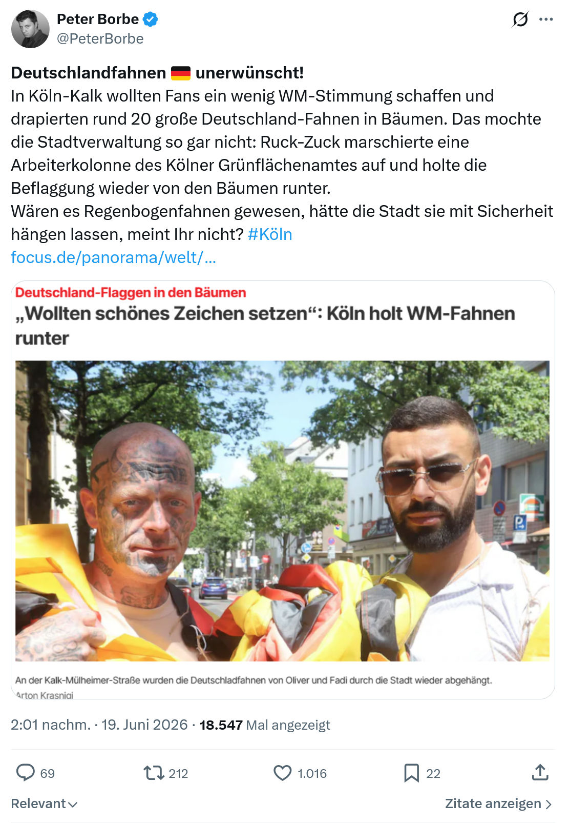 Peter Borbe: Deutschlandfahnen 🇩🇪 unerwünscht! In Köln-Kalk...