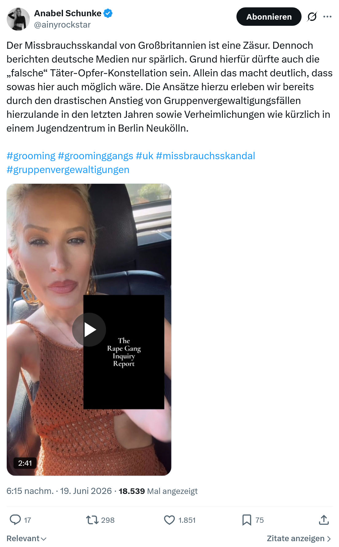Anabel Schunke: Der Missbrauchsskandal von Großbritannien ist ...