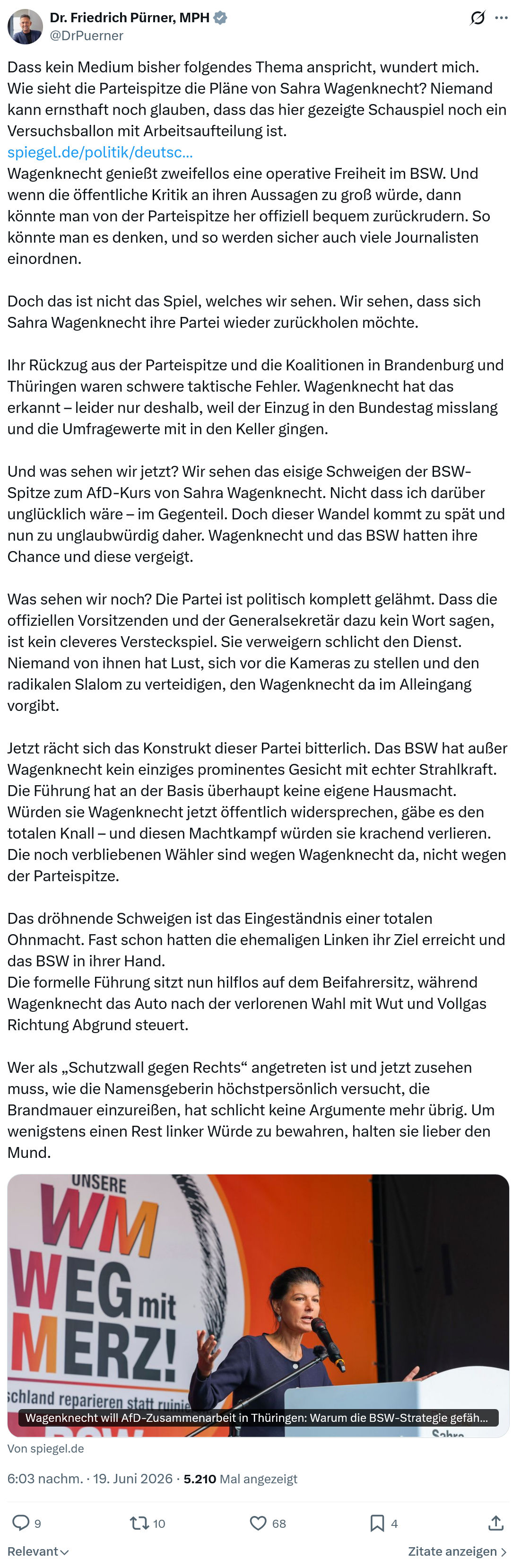 Friedrich Pürner: Dass kein Medium bisher folgendes...