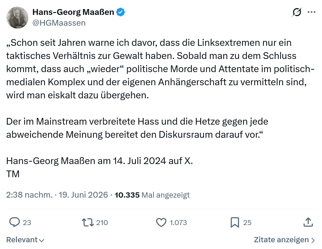 Hans-Georg Maaßen: Schon seit Jahren warne ich davor...