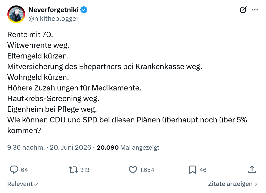 Neverforgetniki: Rente mit 70. Witwenrente weg...