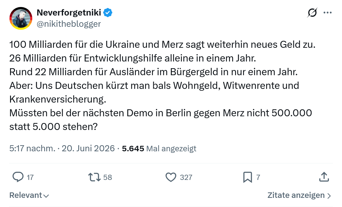 Neverforgetniki: 100 Milliarden für die Ukraine und Merz...