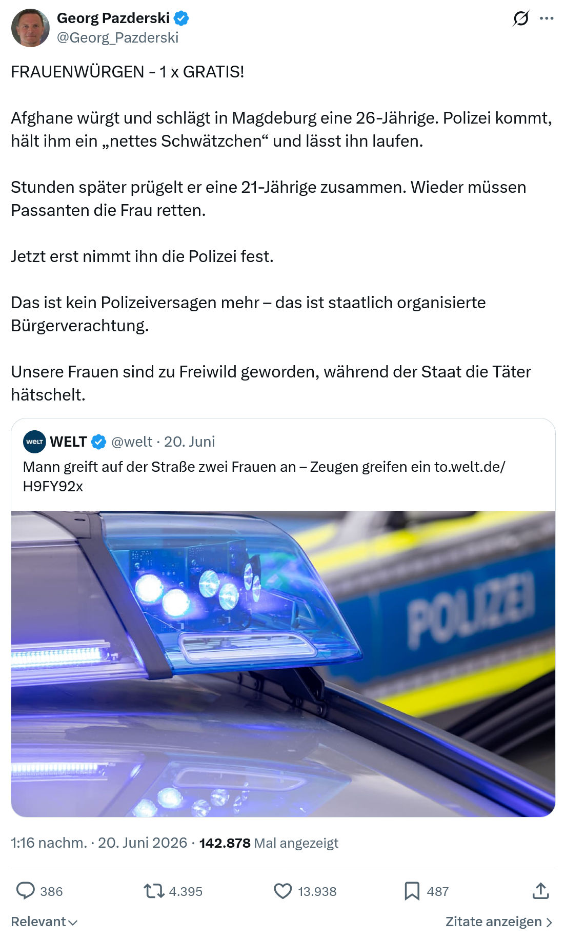 Georg Pazderski: FRAUENWÜRGEN - 1 x GRATIS!  Afghane würgt und...