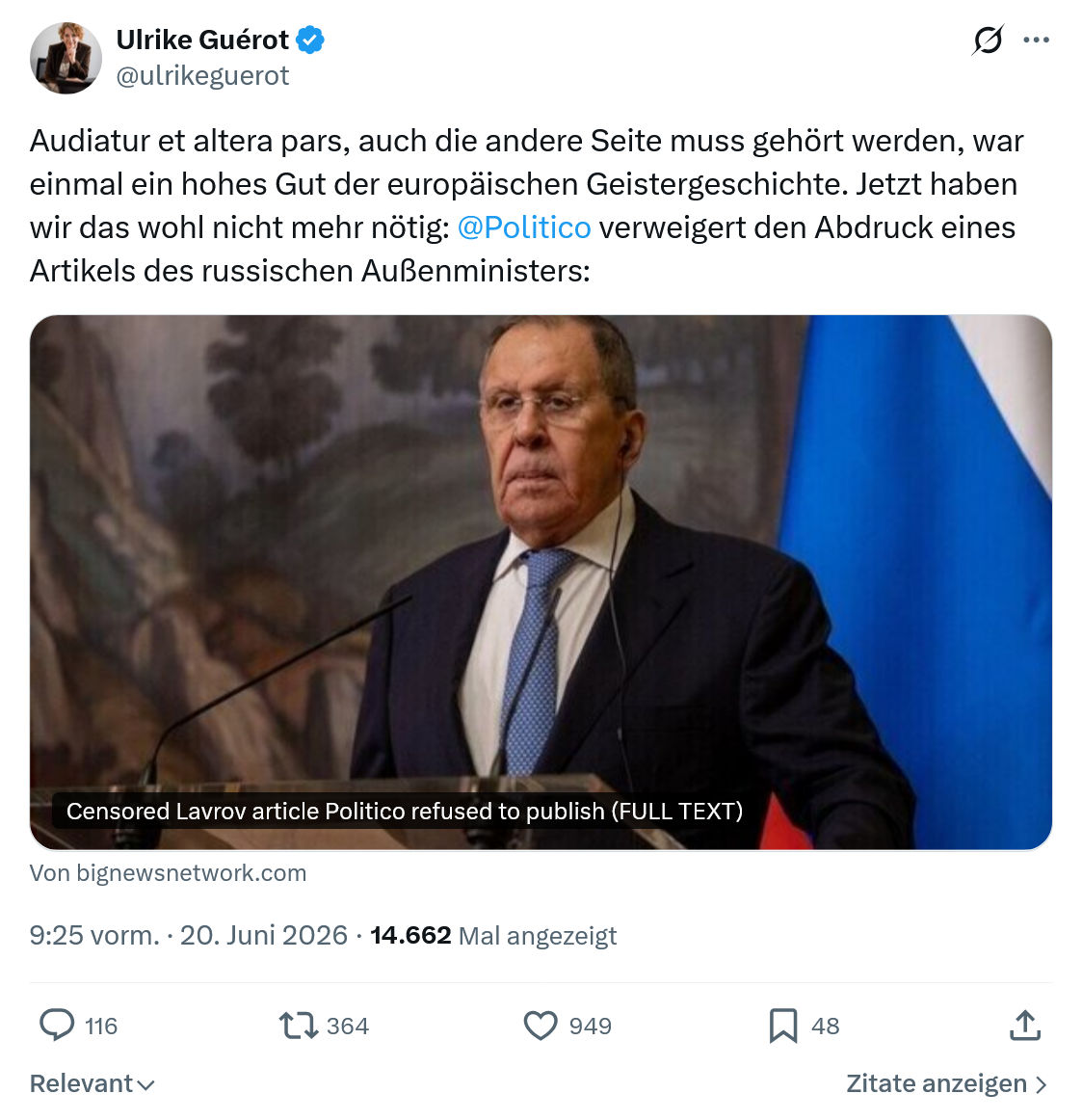 Ulrike Guérot: Audiatur et altera pars, auch die...