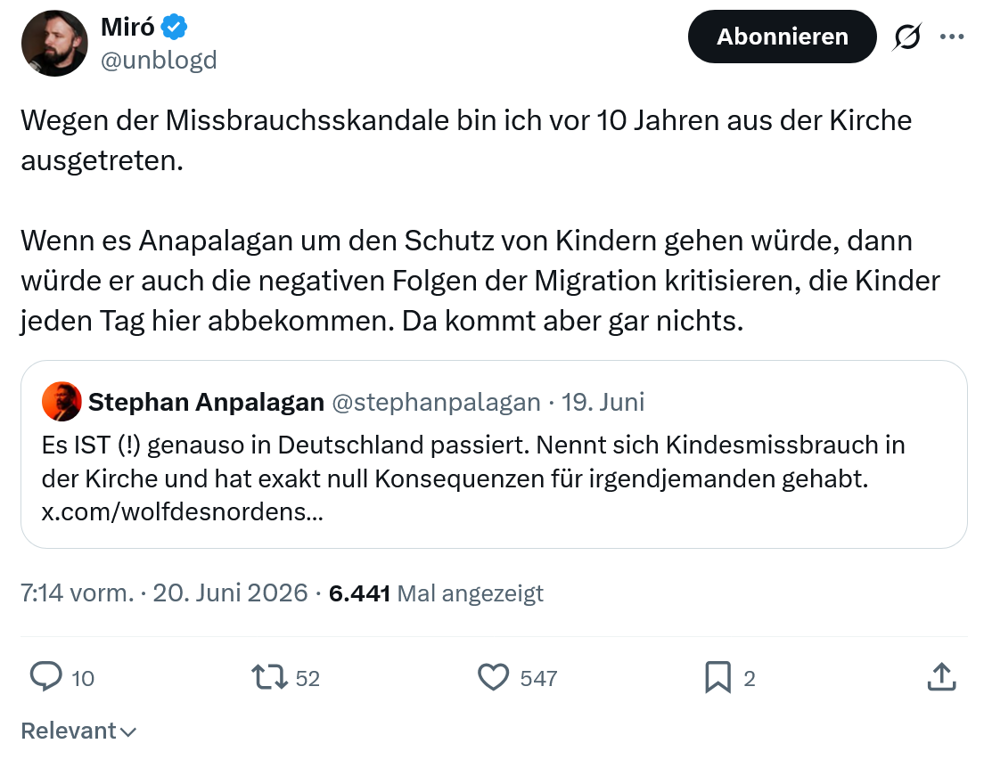 Miro Wolsfeld: Wegen der Missbrauchsskandale bin ich...