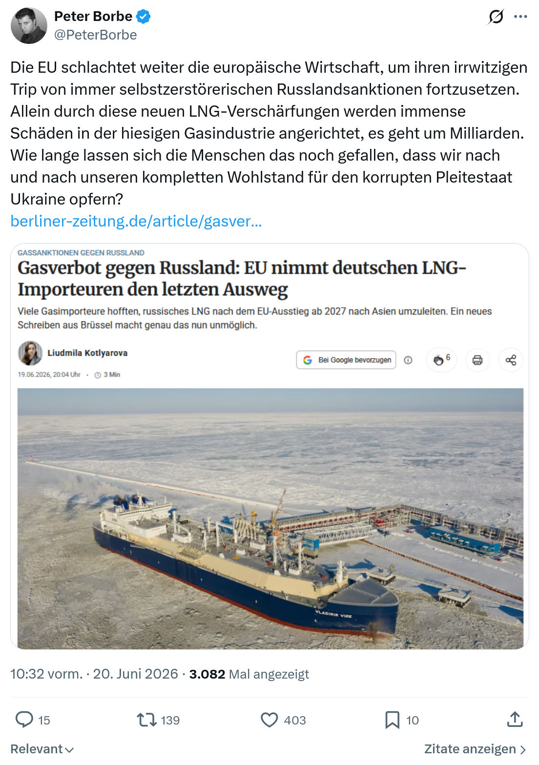 Peter Borbe: Die EU schlachtet weiter die europäische...