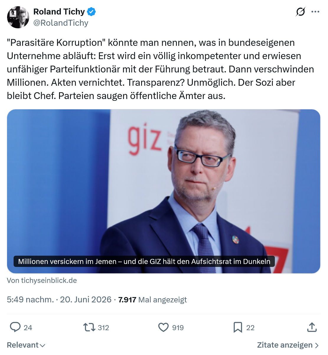 Roland Tichy: Parasitäre Korruption" könnte man nennen...
