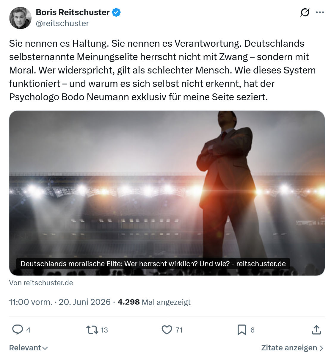 Boris Reitschuster: Sie nennen es Haltung. Sie...