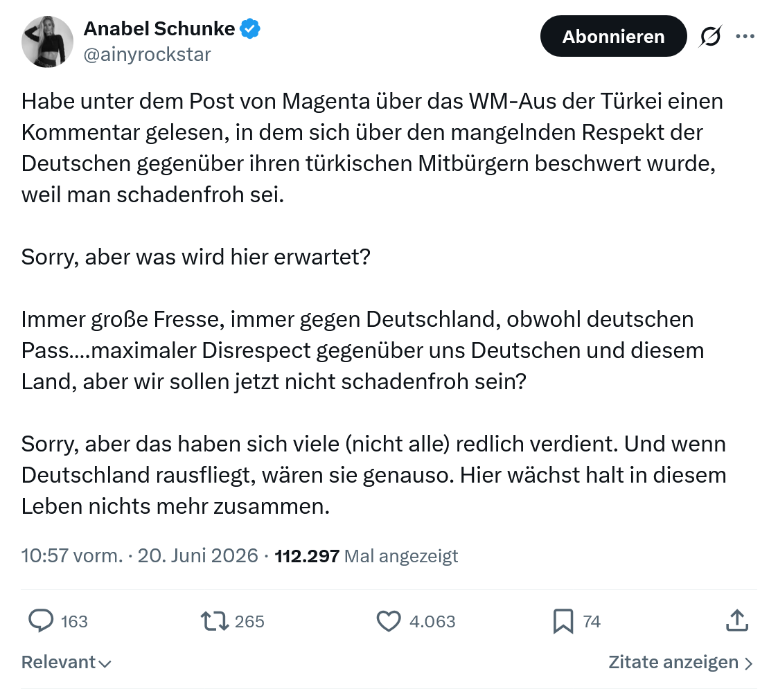 Anabel Schunke: Habe unter dem Post von Magenta...