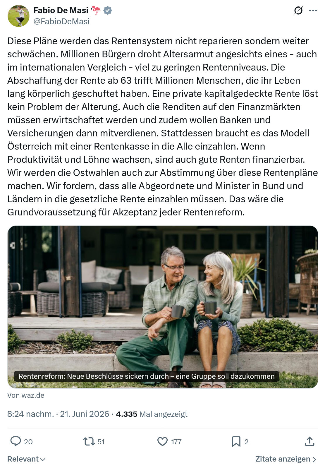 Fabio De Masi: Diese Pläne werden das Rentensystem...