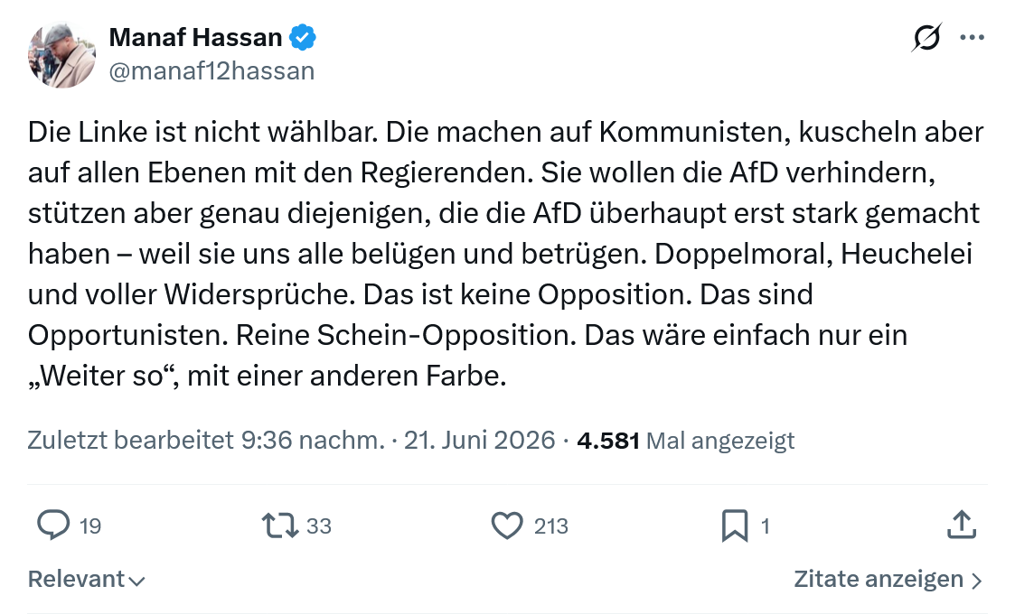 Manaf Hassan: Die Linke ist nicht wählbar...