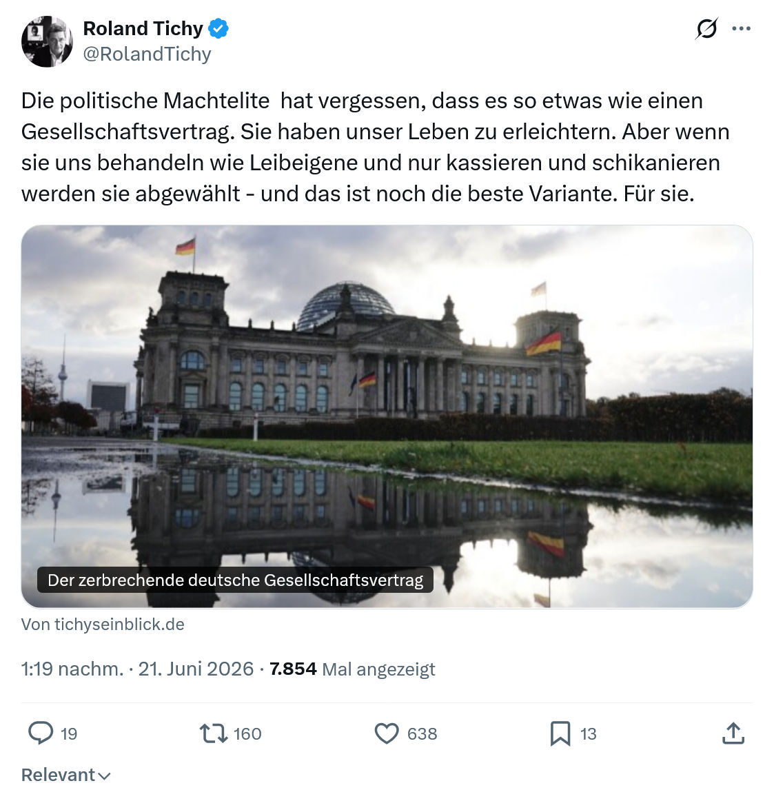 Roland Tichy: Die politische Machtelite  hat vergessen...