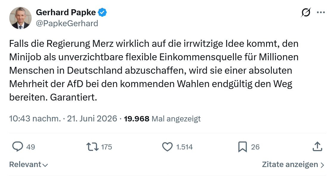 Gerhard Papke: Falls die Regierung Merz wirklich...