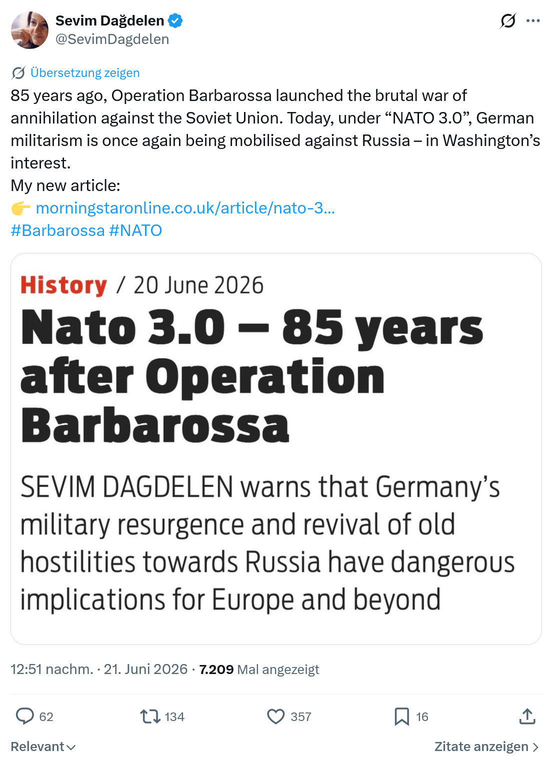Sevim Dagdelen: 85 years ago, Operation Barbarossa...