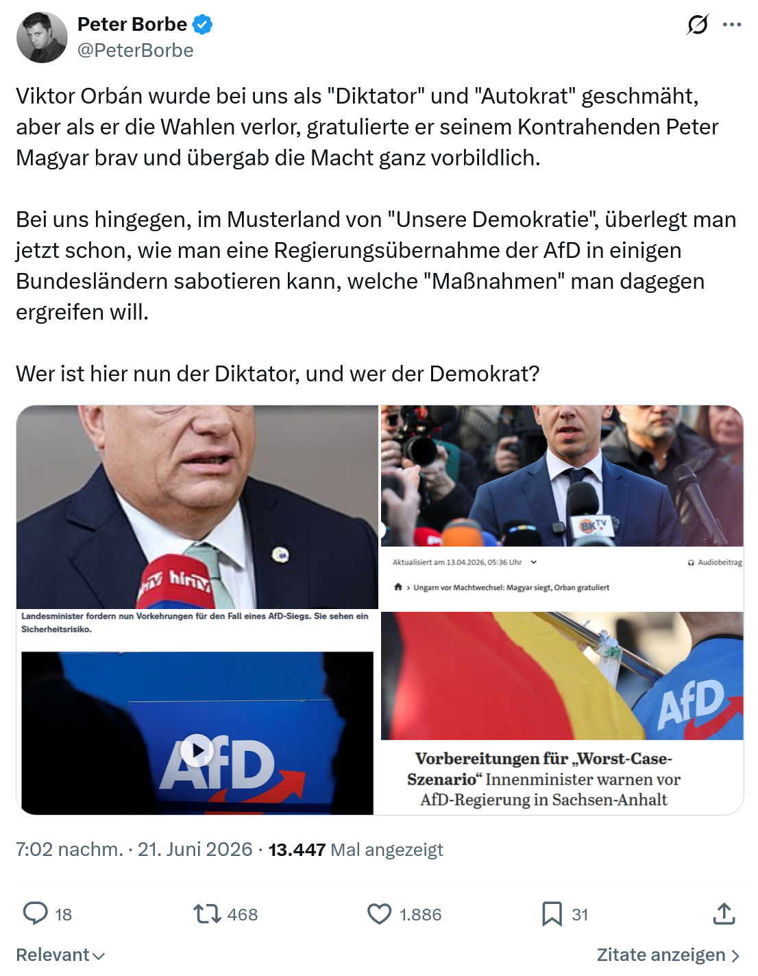 Peter Borbe: Viktor Orbán wurde bei uns als...