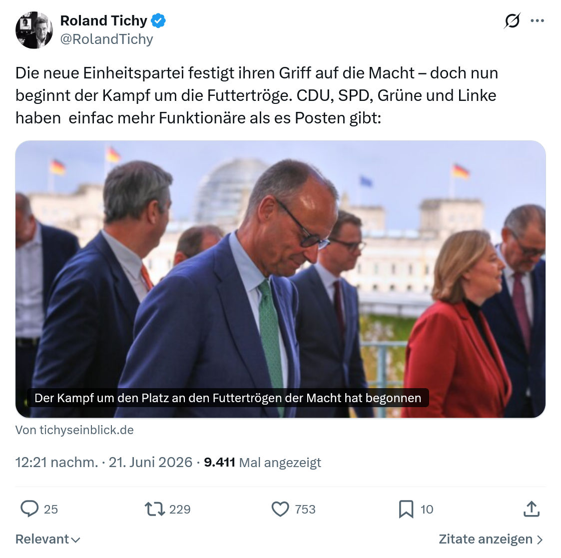 Roland Tichy: Die neue Einheitspartei festigt ihren...