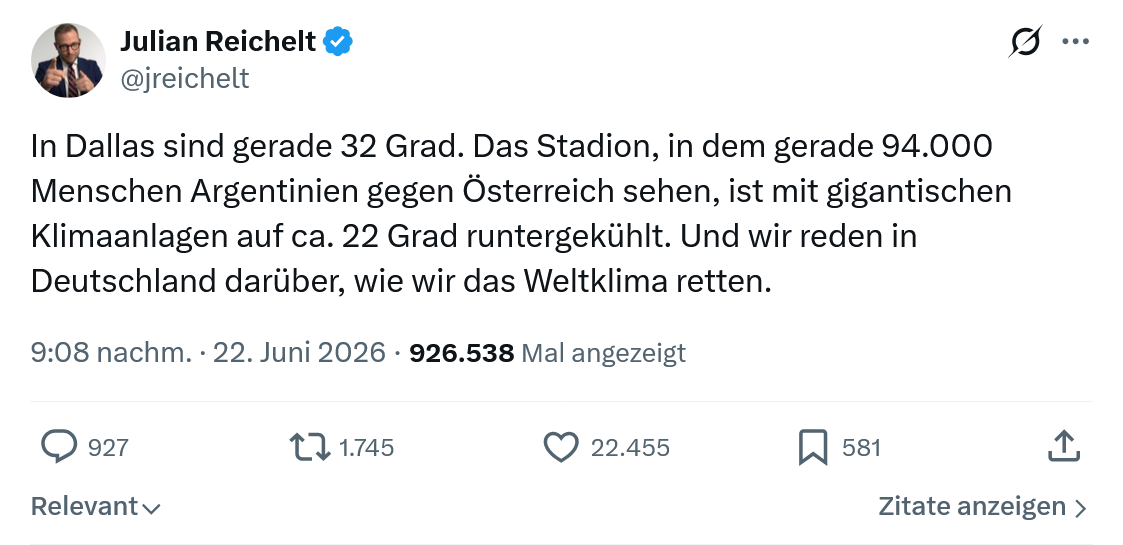Julian Reichelt: In Dallas sind gerade 32 Grad...