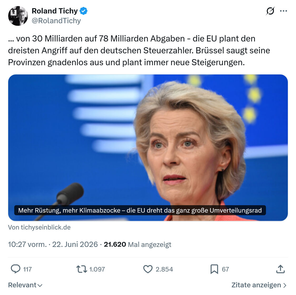 Roland Tichy: von 30 Milliarden auf 78 Milliarden...