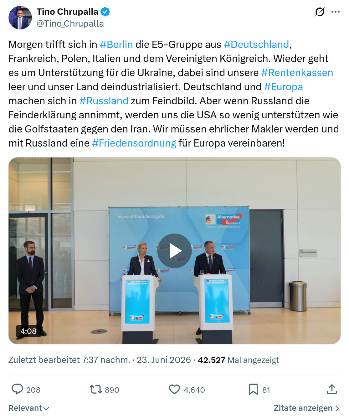 Tino Chrupalla: Morgen trifft sich in #Berlin die...