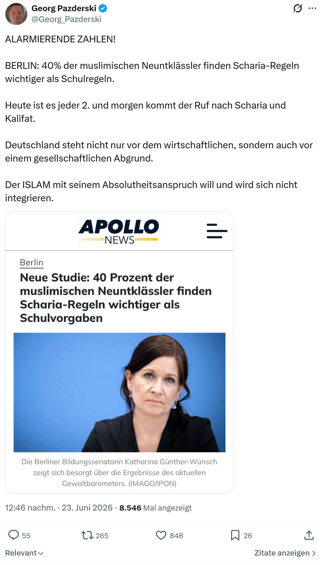 Georg Pazderski: ALARMIERENDE ZAHLEN!  BERLIN: 40% der...