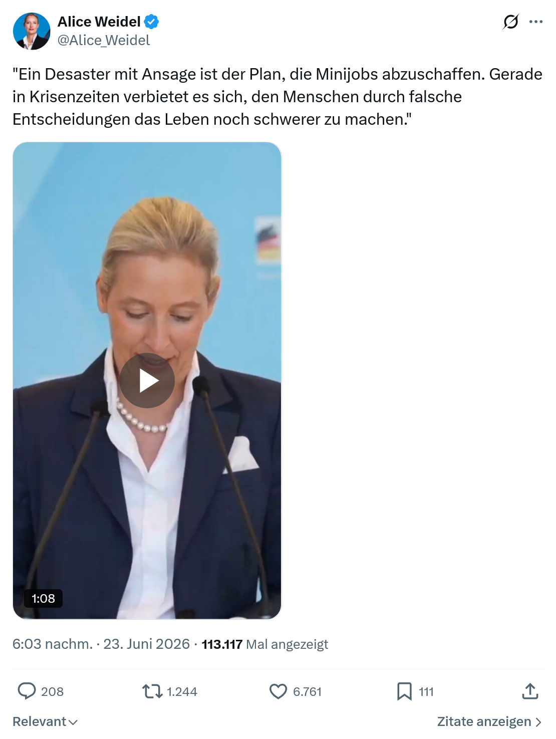 Alice Weidel: Ein Desaster mit Ansage ist der...