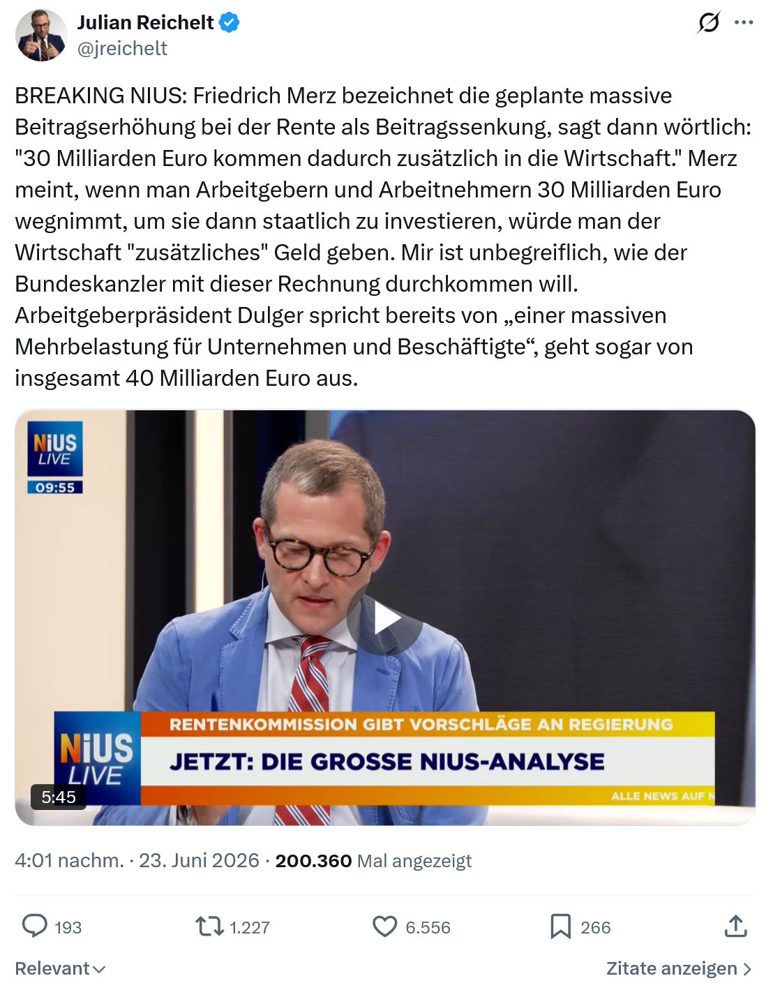 Julian Reichelt: BREAKING NIUS: Friedrich Merz bezeichnet...