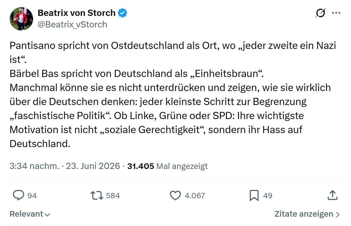 Beatrix von Storch: Pantisano spricht von Ostdeutschland als...