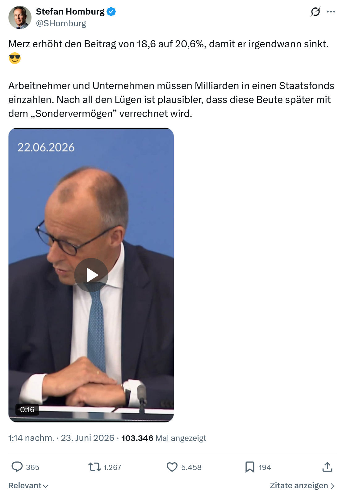 Stefan Homburg: Merz erhöht den Beitrag von...