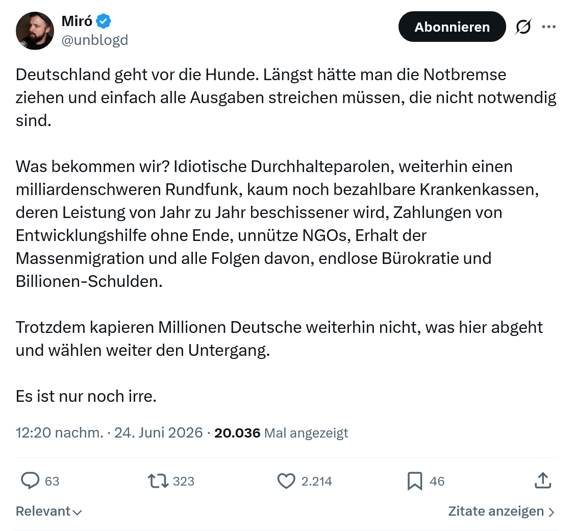 Miro Wolsfeld: Deutschland geht vor die Hunde...
