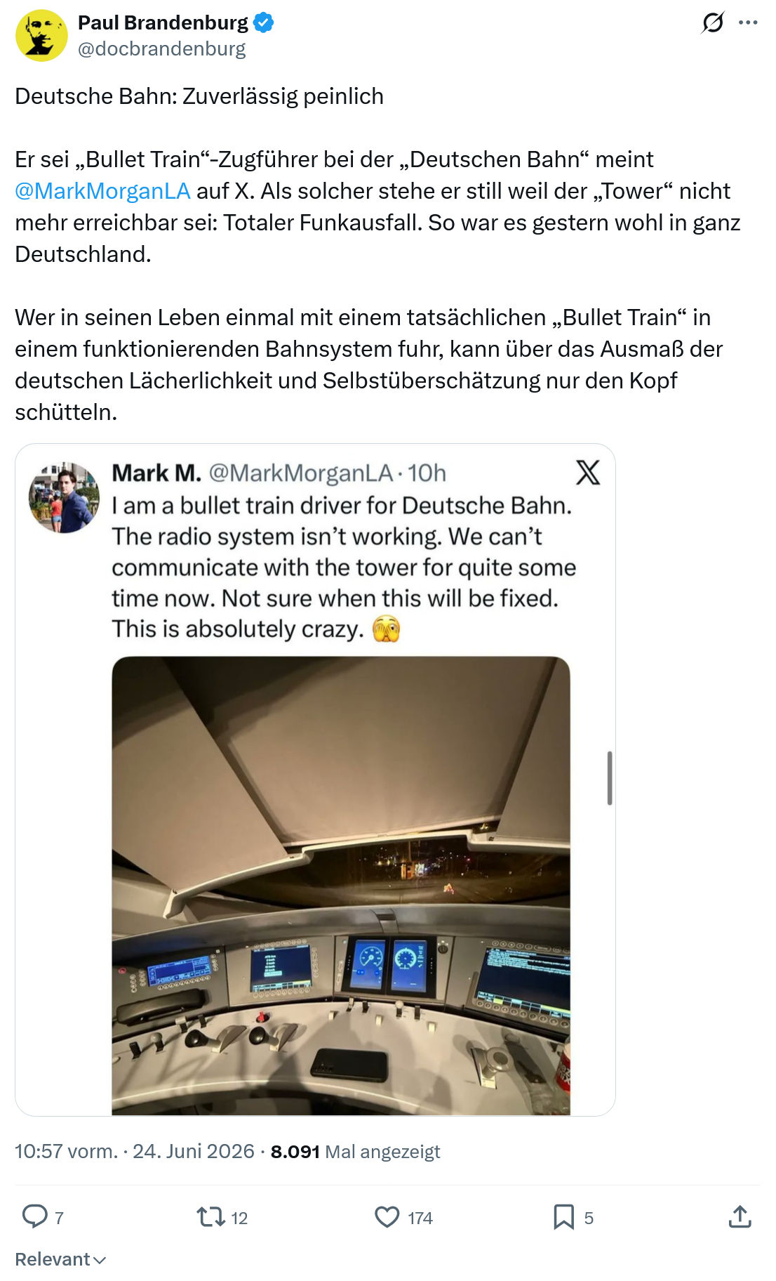 Paul Brandenburg: Deutsche Bahn: Zuverlässig peinlich  Er sei...