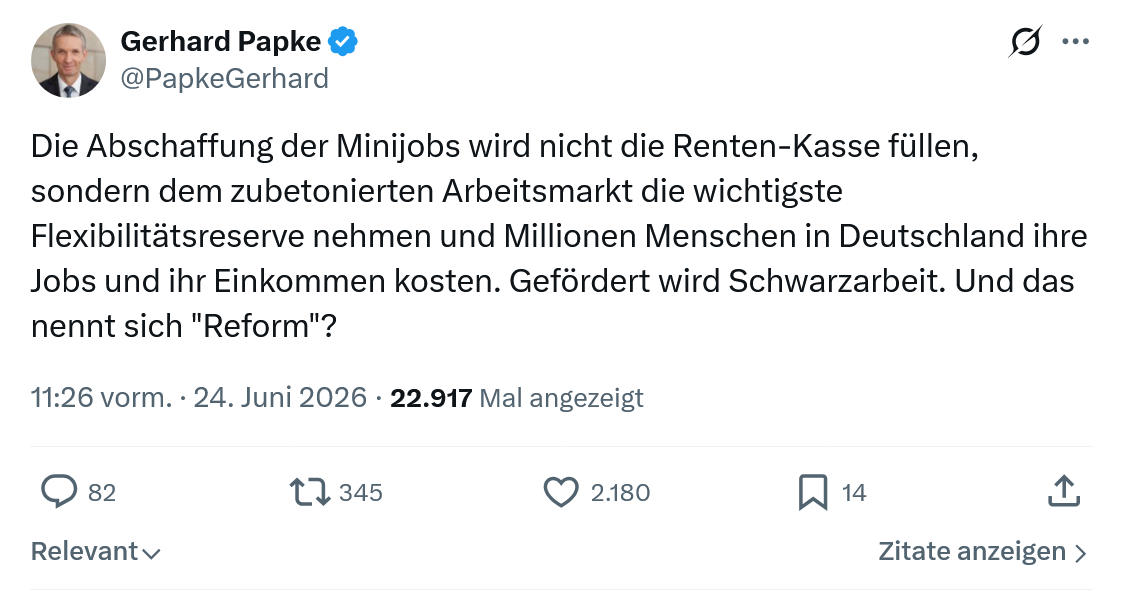 Gerhard Papke: Die Abschaffung der Minijobs wird...