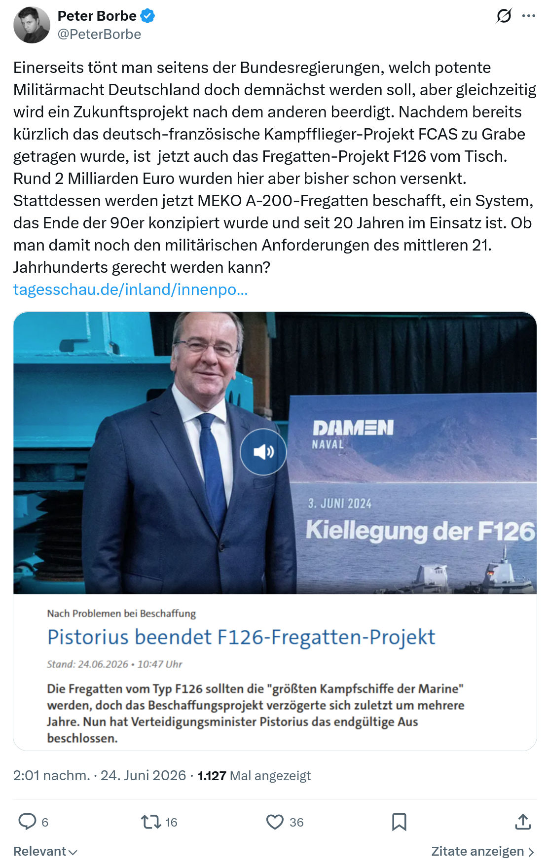 Peter Borbe: Einerseits tönt man seitens der Bundesregierungen...
