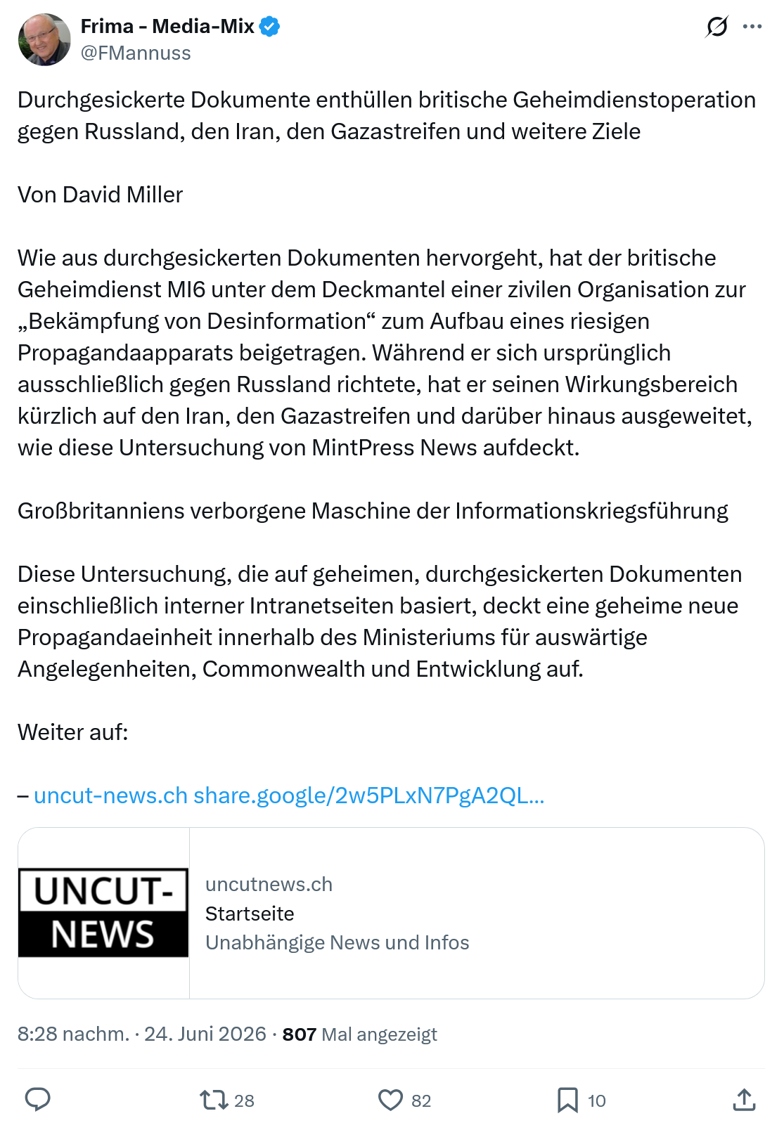 Friedrich Mannus: Durchgesickerte Dokumente enthüllen britische Geheimdienstoperation...