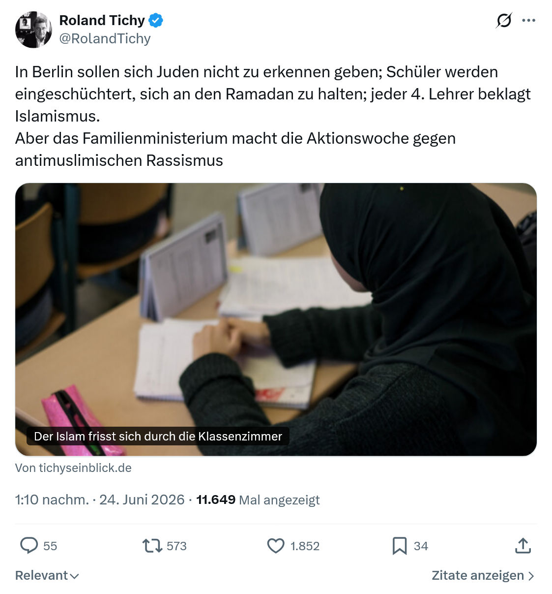 Roland Tichy: In Berlin sollen sich Juden nicht...