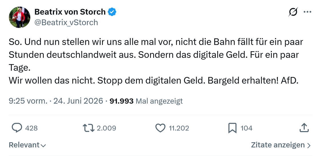 Beatrix von Storch: So. Und nun stellen wir uns...